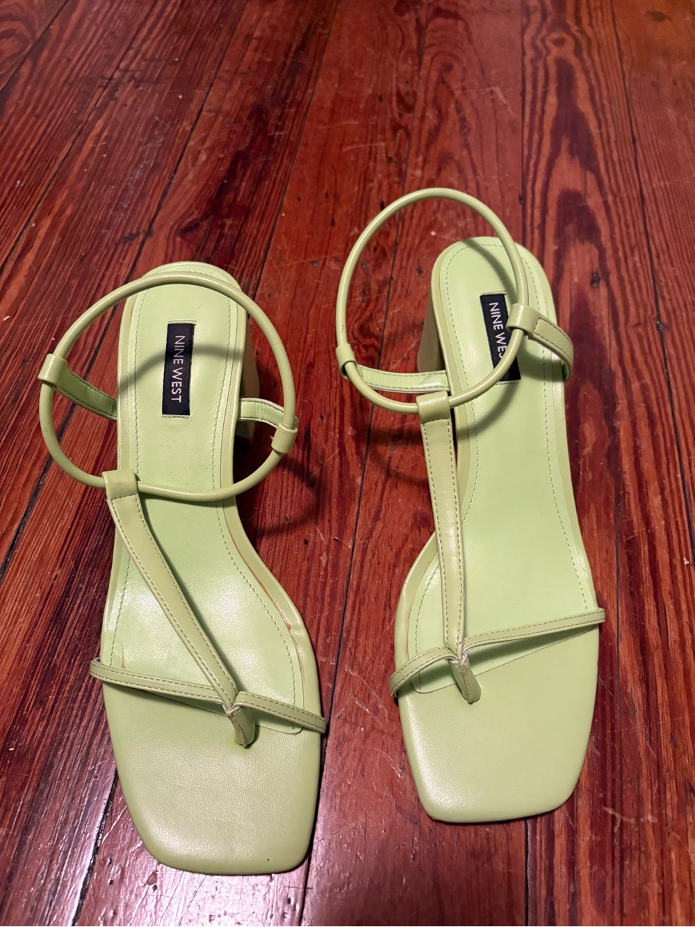 Nine West Light Green Strappy Square-Toe Sandals